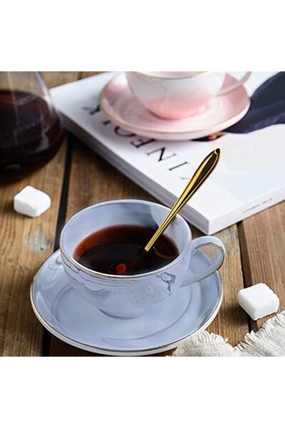 sharpdo Set of Coffee Cups and Saucers Made of Porcelain with Elegant Marble Design