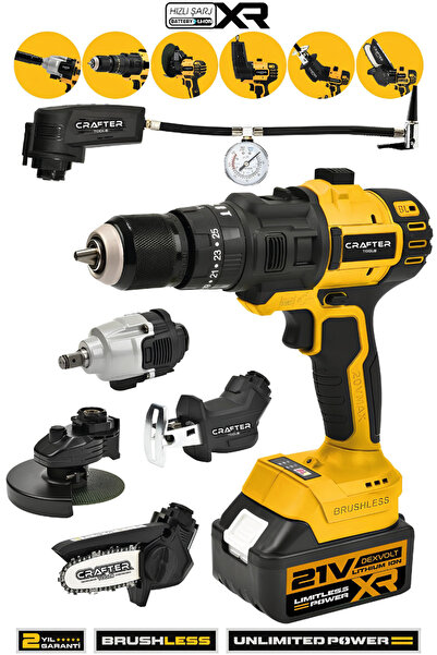 CRAFTERTOOLS 21V 6 Başlıklı Set Taşlama Somun Sıkma&Hava Pompası&Tilki Kuyruğ...