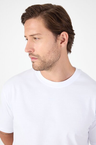 İmza Λευκό μπλουζάκι με κοντό μανίκι με λεπτή εφαρμογή βαμβακερό μπλουζάκι 1011250191