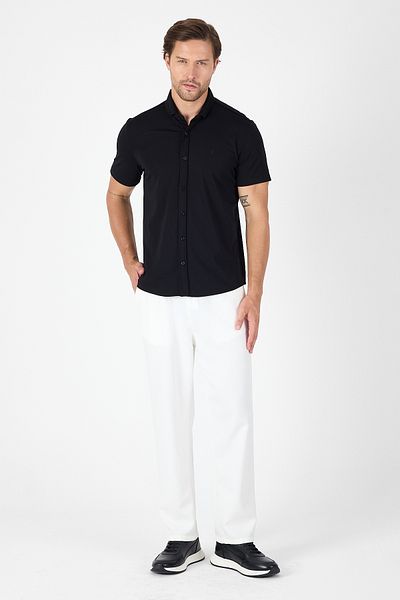 İmza Black Short Sleeve Button Collar No Pocket Performance Product Slim Fit Shirt 1004250256