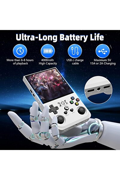 WDYQJE R36MAX Retro Handheld Game Console, 4.0-inch IPS, Linux, 4000mAh, 64GB, White