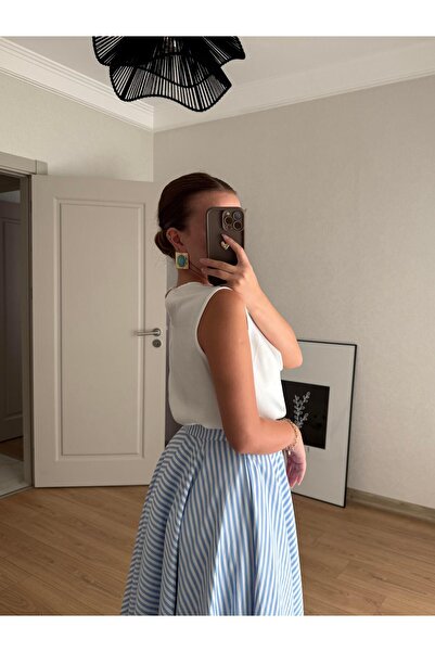 BAŞARAN Degaje Collar Ecru Satin Blouse