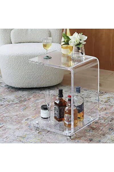 Slasa عربة أدوات أكريليك دوارة بعجلات من - عربة صغيرة متحركة لغرفة المعيشة أو...