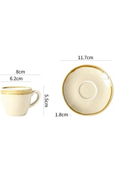 sharpdo Ceramic Coffee Cups and Plates Set, 100ml Capacity, Glaze Change Process, 6 Cups and Plates (Beige),