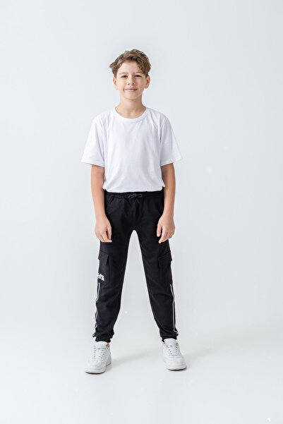 Mışıl Kids بنطال رياضي للأولاد بجيب مزدوج للشحن وجيب أيمن مطبوع بساق مزدوجة