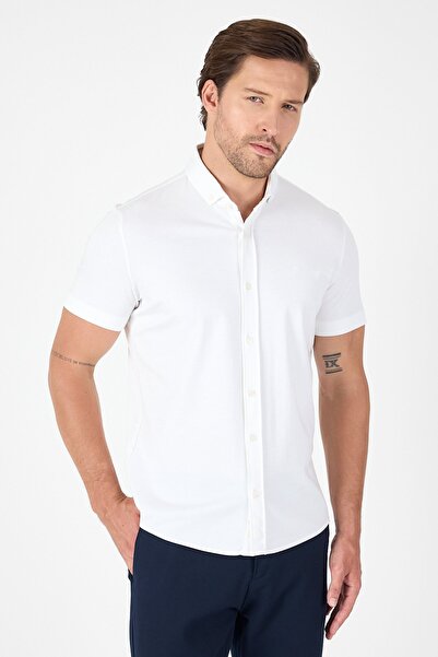 İmza Λευκό κοντομάνικο πουκάμισο με κουμπιά πέτο χωρίς τσέπη Performance Product Slim Fit πουκάμισο 1004250256