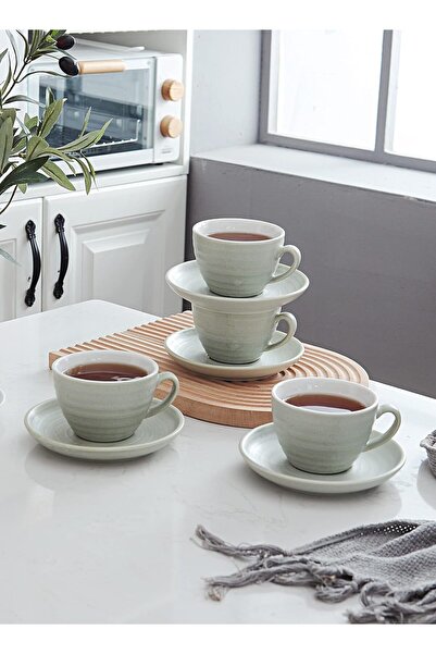 sharpdo 8 Pieces of Coffee Cup and Circular Ceramic Saucer 300ml (Mint Green) by Sharpdoo
