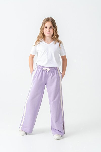 Mışıl Kids Πλαϊνά Στρίπα Grosgrain Παντελόνι για κορίτσια με κουμπωτά