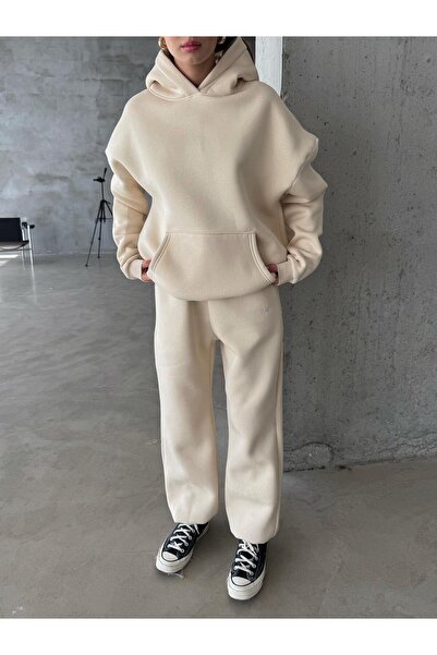 OYKUWEAR OW Bej Oversize Yüksek Bel Jogger