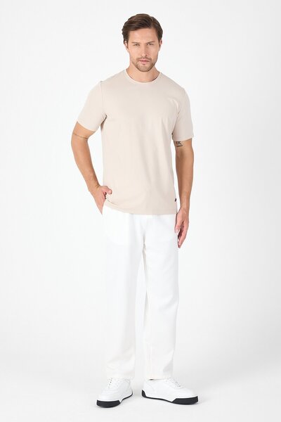 İmza Hazelnut Short Sleeve Crew Neck Pocketless Cotton Casual Slim Fit T-Shirt 1011250165