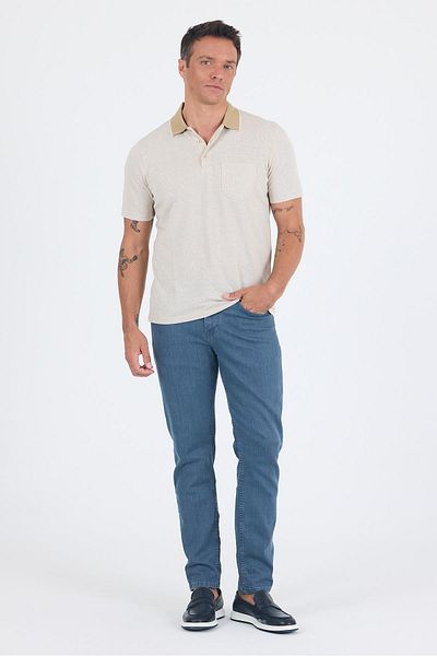İmza Beige Short Sleeve Polo Neck Pocket Classic Standard Size T-Shirt 1011250171