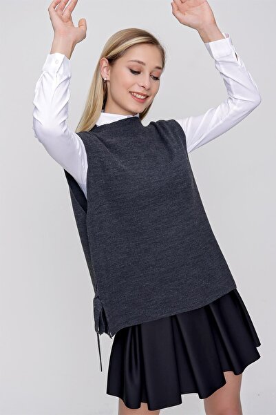 Frenk Women's Side Tie Knitwear Sweater Anthracite