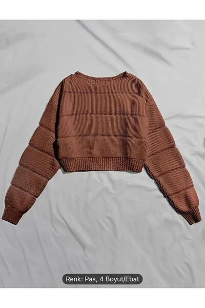 NZL TEKSTİL Dgn's Self Zero Collar Relief Balloon Collar Looking Women's Knitwear Sweater