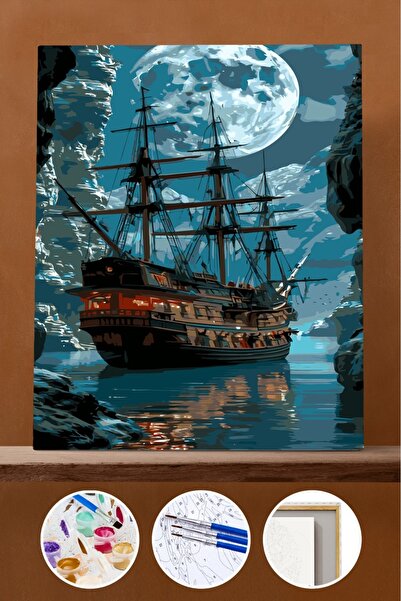 Pastelya Sayılarla Boyama Seti Çerçeveli Kasnaklı Kayıp Gemi 40x50 cm