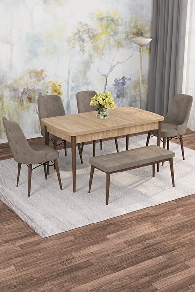 asaella mobilya Jusie Meşe Desen 80x132 Açılabilir Sunta Masa Yemek Odası Tak...