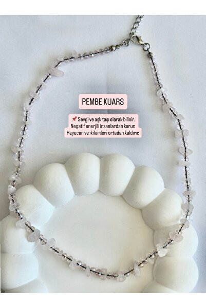 Silya Bijuteri Doğal Pembe Kuvars Kolye – Sevgi ve Aşk Taşı