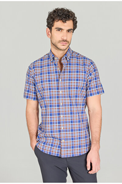 Bisse Regular Fit Paşa Yaka Kısa Kol Pamuk Kahve Erkek Gömlek