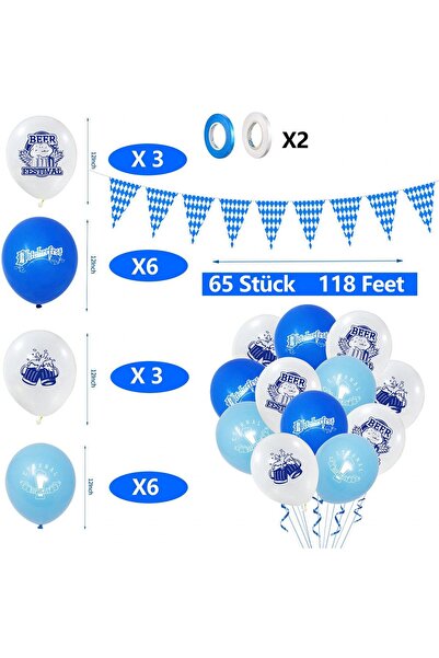 XIAOTU Set of 20 balloons and 36 pennants, polyethylene, blue/white