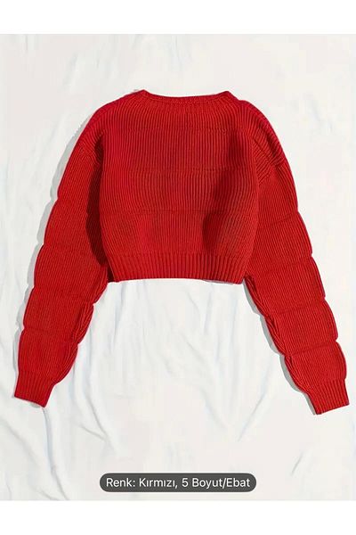 NZL TEKSTİL Dgn's Self Zero Collar Relief Balloon Collar Looking Women's Knitwear Sweater
