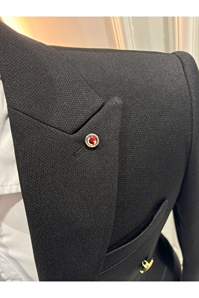 SABRİ ZENGİN Erkek Siyah Kruvaze Slim Fit Blazer Ceket