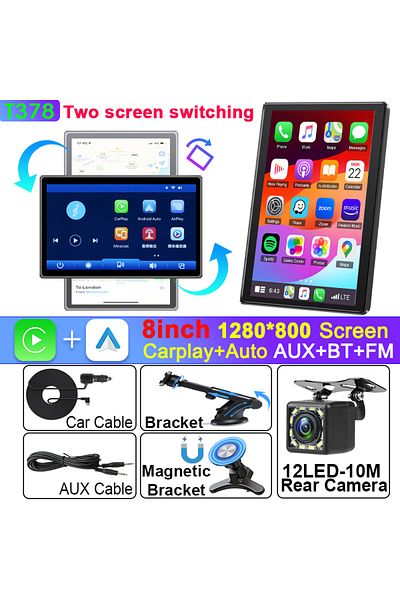 Choice 12 Led-10M Universal 8 inch Portable Rotatable Car Screen Wireless Carplay Android Auto & WIFI Mirro