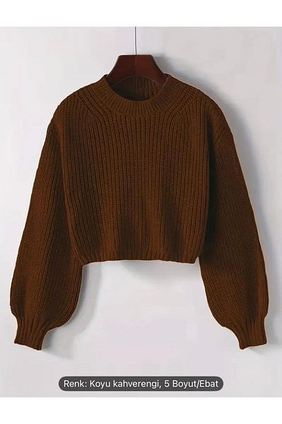 NZL TEKSTİL Dgn's Selani̇k Thick Knitted Circle Neck Balloon Sleeve Looking Women's Knitwear Sweater
