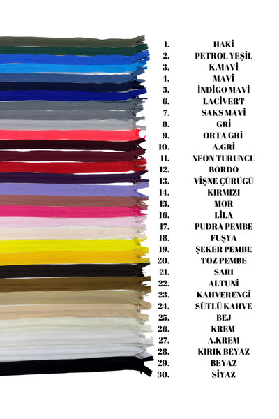 Bayar Kumaş Zipper Hidden 60 cm Evening Dress Wedding Dress Zipper Mixed 30 Pcs