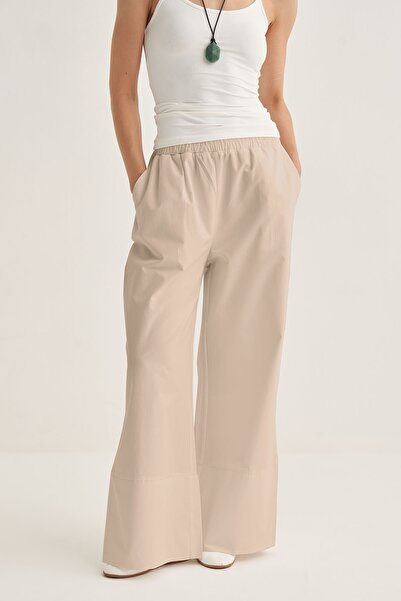 EBU Prive Women's Poplin Shirt Pants Suit Beige