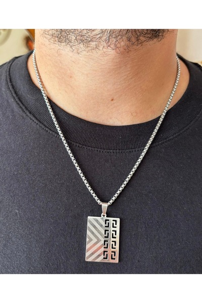 derokas Square Medal Steel Tarnish-Free Necklace Unisex Model