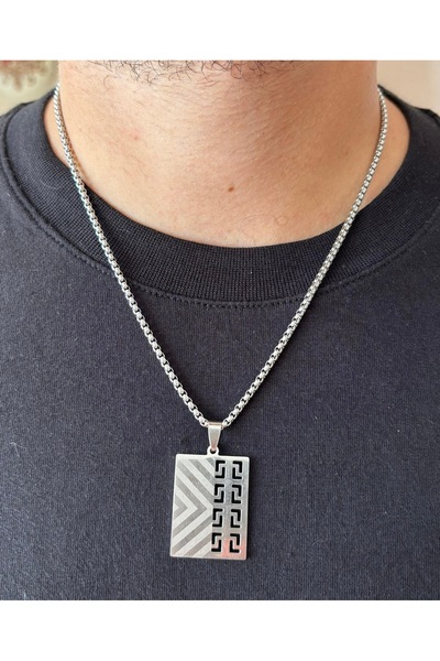 derokas Square Medal Steel Tarnish-Free Necklace Unisex Model