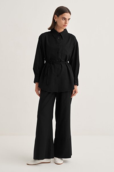 EBU Prive Women's Poplin Shirt Pants Suit Black