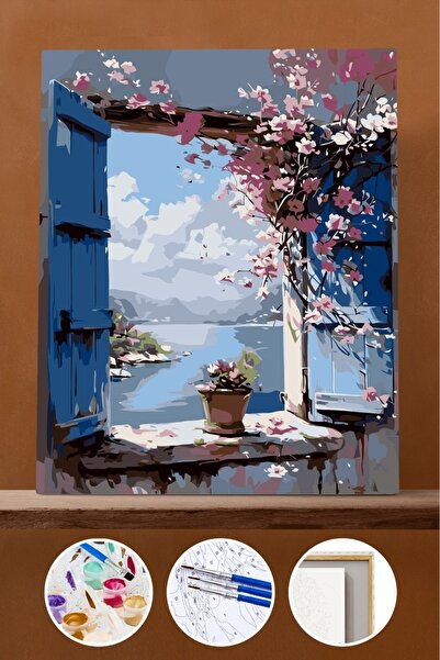Pastelya Sayılarla Boyama Seti Çerçeveli Kasnaklı Pencereden Açılan Manzara 4...