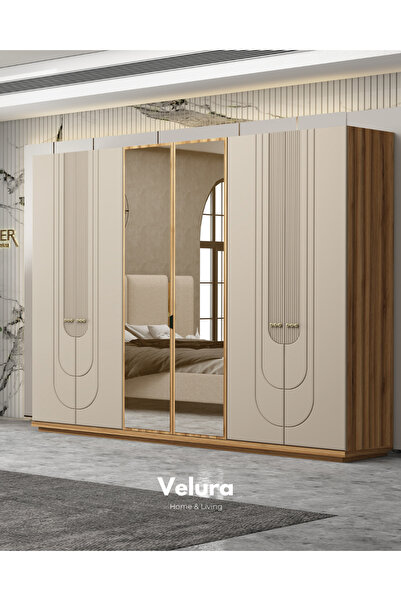 Velura Home & Living Kelebek Modern 6 Kapaklı Aynalı Gardırop (Dolap)