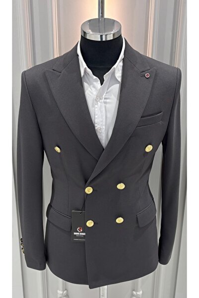 SABRİ ZENGİN Erkek Antrasit Kruvaze Slim Fit Blazer Ceket