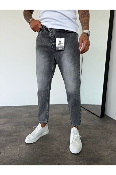 KağanKY Blugi boyfriend gri cu șlefuire