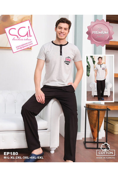 SGİ Men's Sleepwear Set EP180 - Grey and Black Design with a Distinctive Vintage Touch