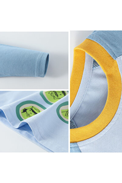 Generic Kids Raglan Long Sleeve Sweatshirt, Print Crew Neck Top Blue 130 (7Years)