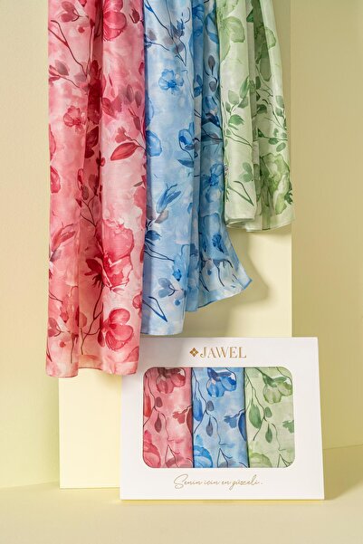 JAWEL Kadın Pachira Soft Şal Paketi (Yeşil-İndigo-Krem Bordo)