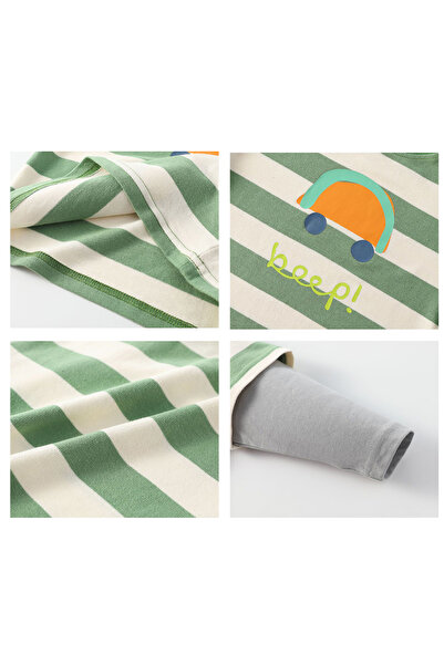 Generic Boys Fake Two-Piece Sweatshirt, Striped Crew Neck Top Blue 110 (5Years)