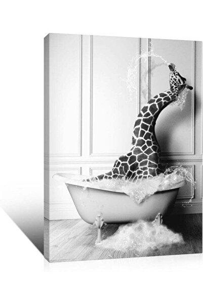 ALAYRA International Funny Bathroom Wall Art Black and White Giraffe Canvas A...