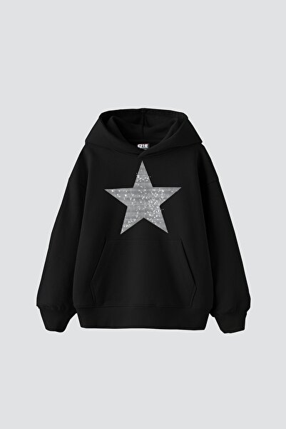 Tarzsokak Yıldız Taş Baskılı Oversize Unisex Siyah
