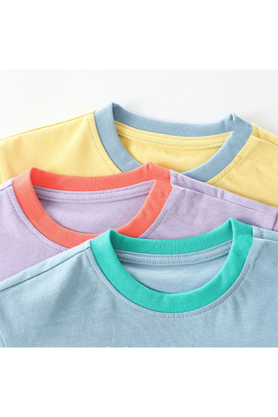 Generic Kids Long Sleeve Sweatshirt Striped Fake Two-Piece Contrast Color Top Blue 120 (6Years)