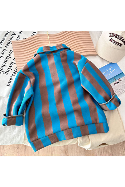 Generic Boys Stripe Sweatshirt Collared Pullover Tops Brown 120 (6Years)