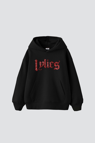 Tarzsokak Lylies Kırmızı Taş Baskılı Oversize Unisex Siyah