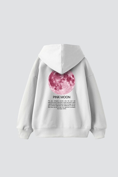 Tarzsokak Pink Moon Printed Oversize Unisex Alb