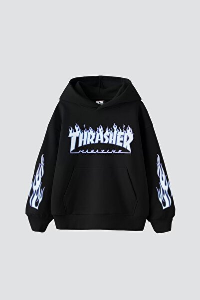 Tarzsokak Thrasher Flam Printed Oversize Unisex Negru
