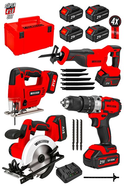 Graizer Alman Marangoz Seti 4 Sarjli Darbeli Akülü Vidalama Daire Testere Til...