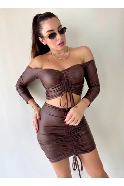 MetuCA Women's Gathered Leather Skirt Suit Opportunity Product