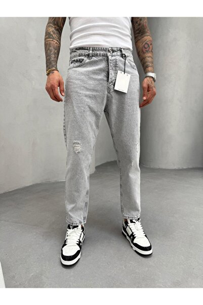 KağanKY جينز بوي فريند باللون الرمادي مع تفاصيل ليزر