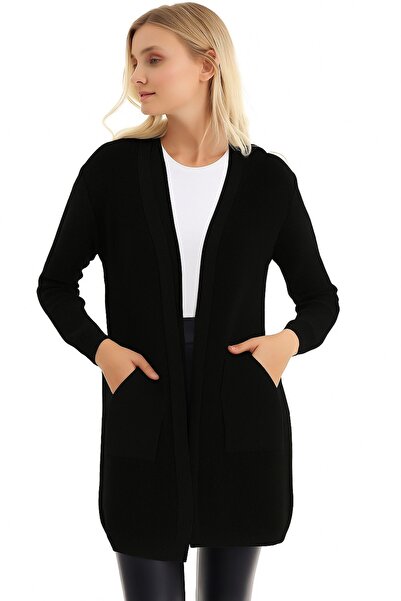 Marvine Women's Pocketed Long Sleeve Knitwear Cardigan Black
